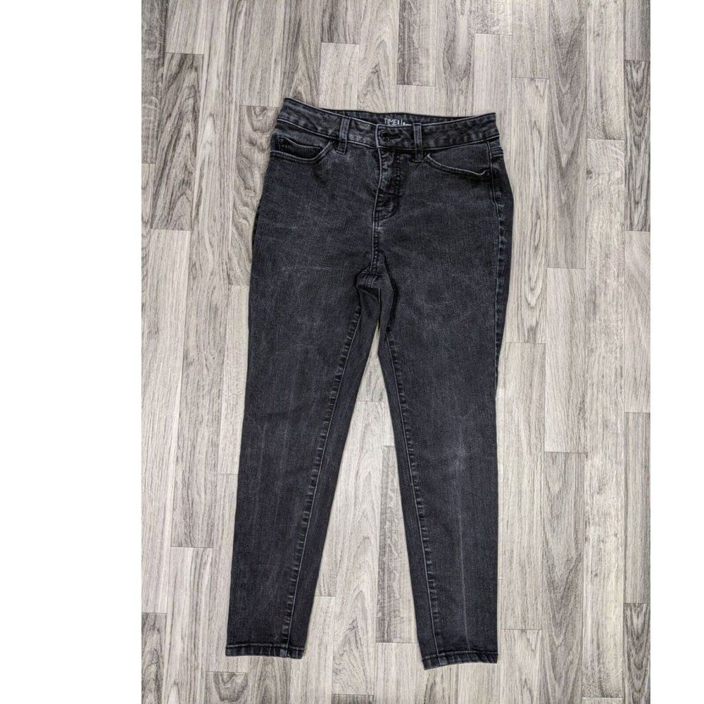 Time And Tru Womens Size 8 Petite High Rise Skinny Embroidered Black Denim Jeans